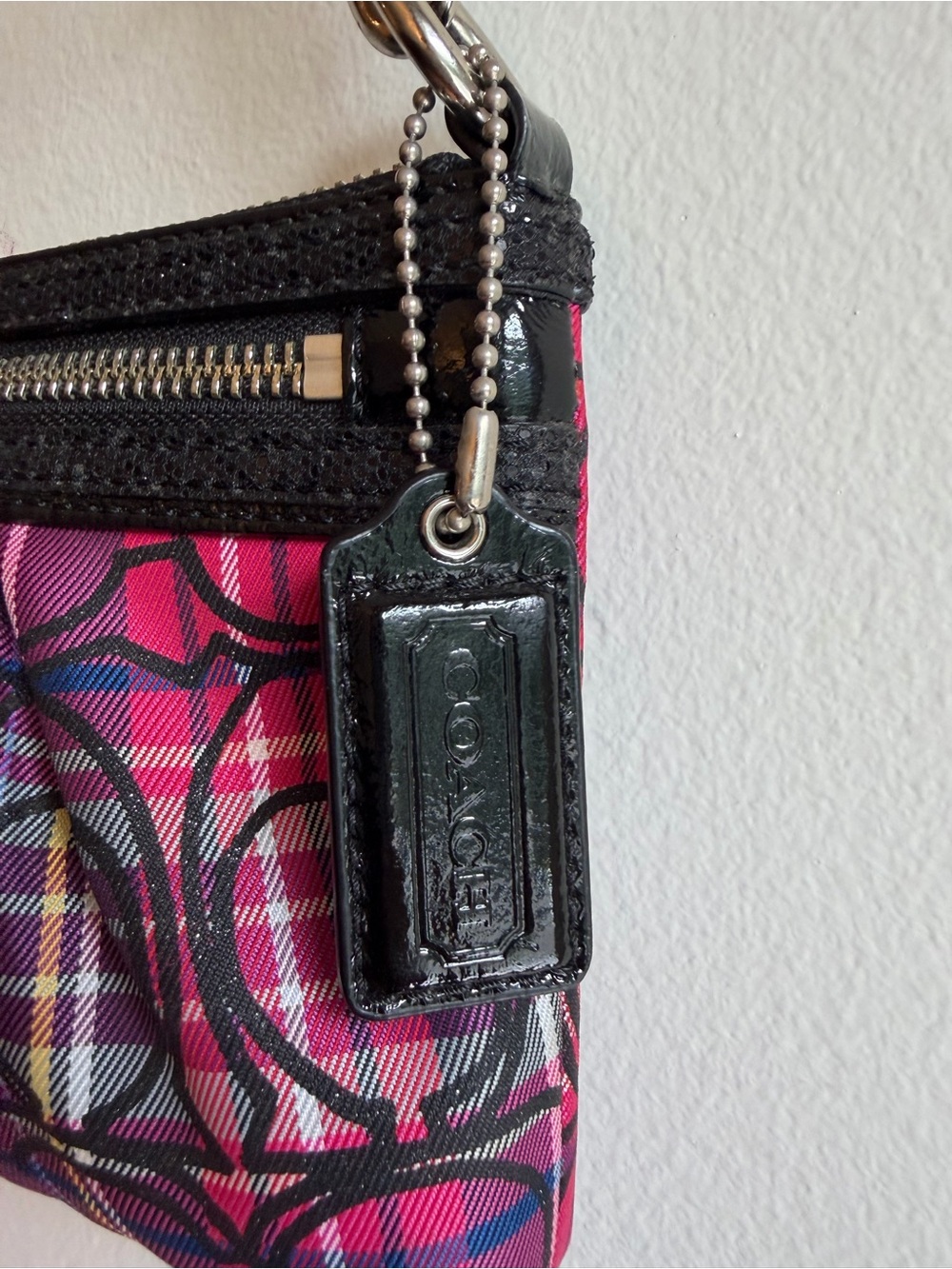 Coach Poppy Tartan Plaid Graffiti Wristlet Mini Bag Y2K Pink Purple - Picture 12 of 14
